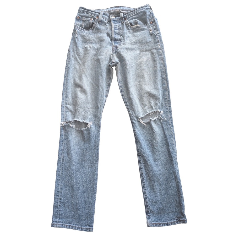 LEVIS 501 Original Fit Distressed Light Wash Straight Leg Jeans 26x30 Button Fly